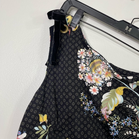 Antropologie’s Maeve Black One Shoulder Textured Cotton Floral Stud Mini Dress 8 - Picture 4 of 11